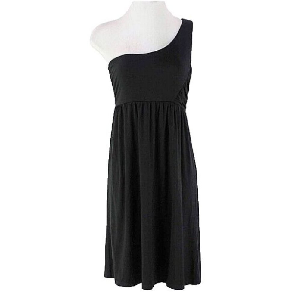 INC  Dress Sz S Black One Shoulder Ruched Jersey Rayon Blend Dress